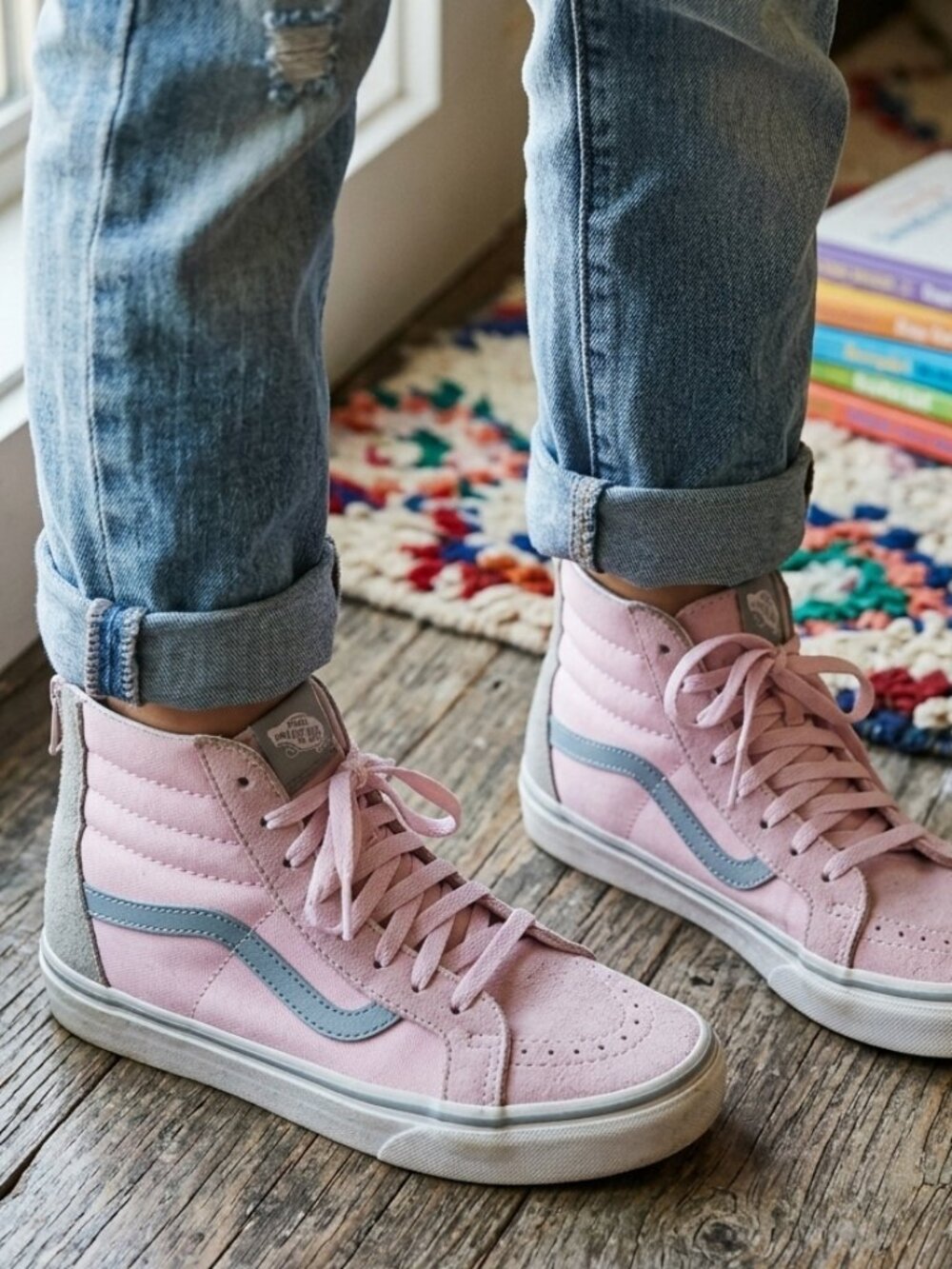 Vans Shoes Kids size 3 Pink Mist/Monument UY Sk8-Hi Zip (Flower Zip) VN0A3276OE4